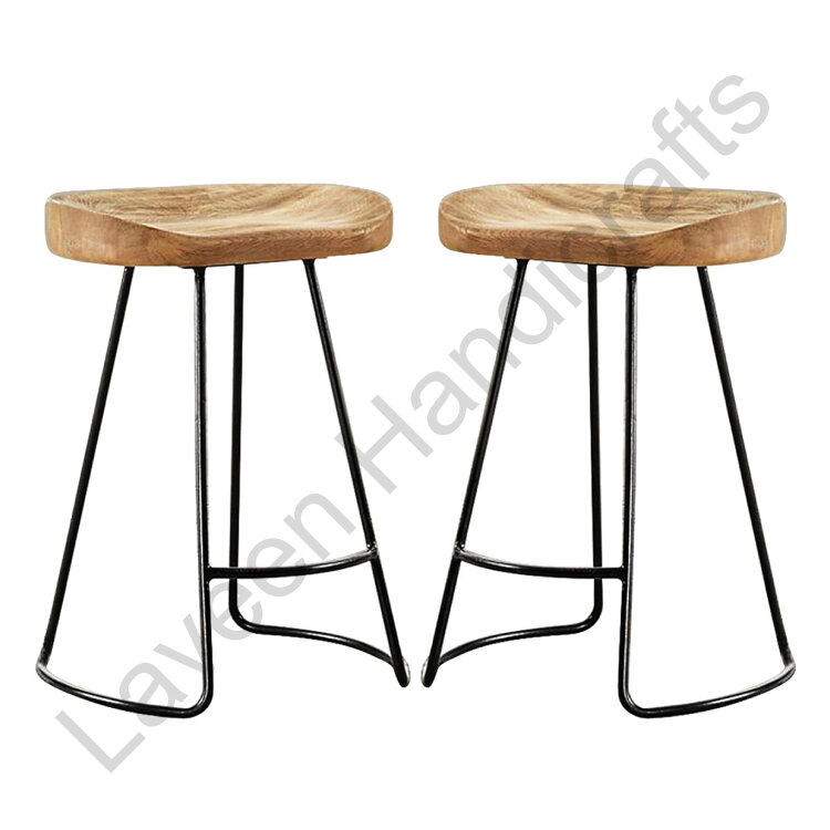 Simple Bar Stool Brown / Black With Footrest - 2 Pcs