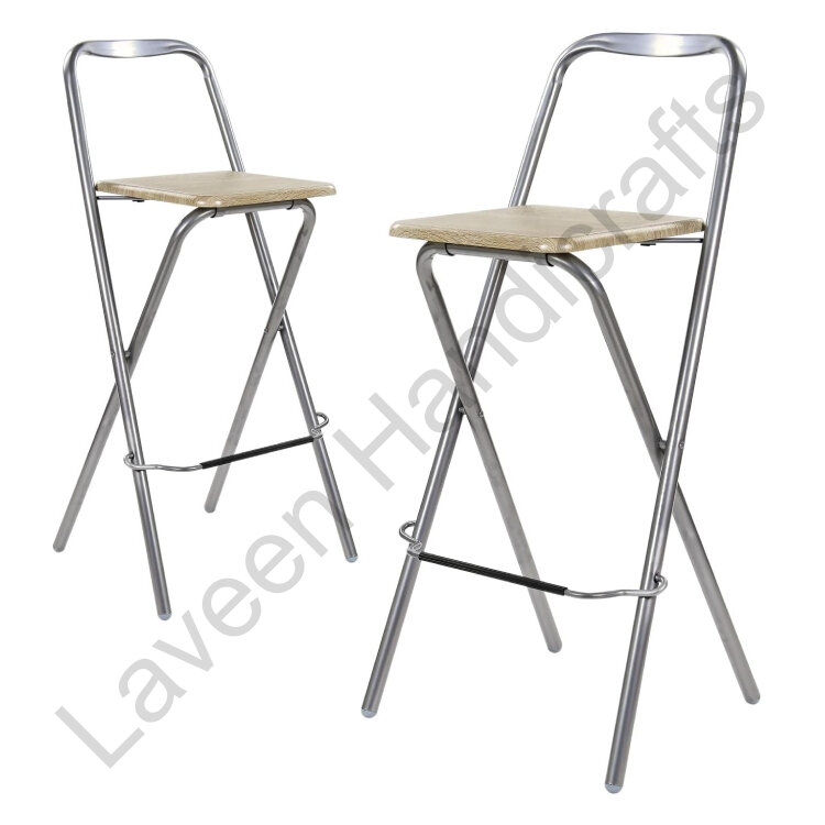 Foldable Bar Stool Silver / Brown - 2 Pcs