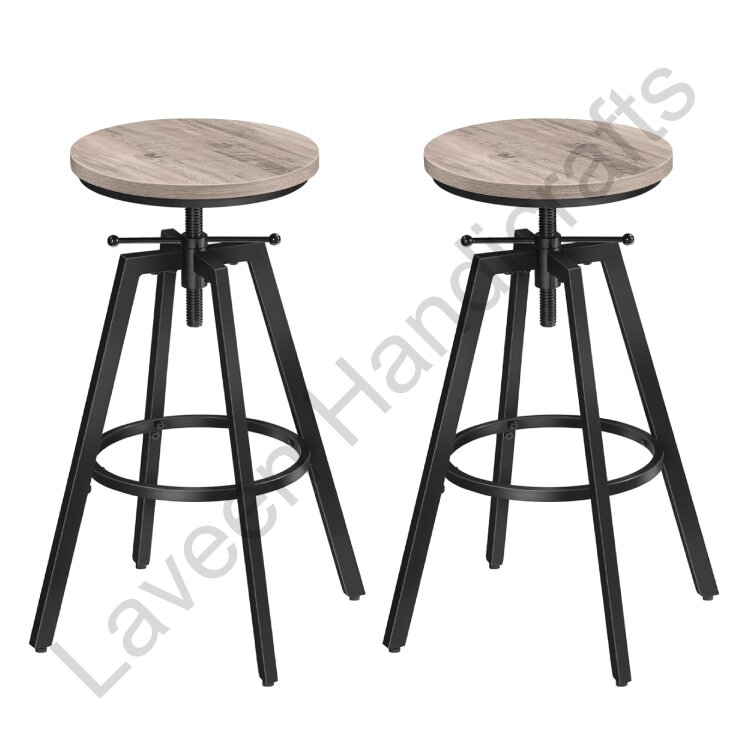 Round Height Adjustable Bar Stool Grey / Black - 2 Pcs