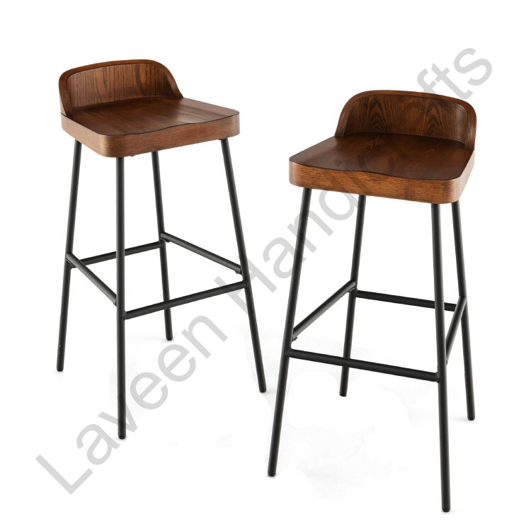 Curved Seat Surface Bar Stool Brown / Black - 2 Pcs