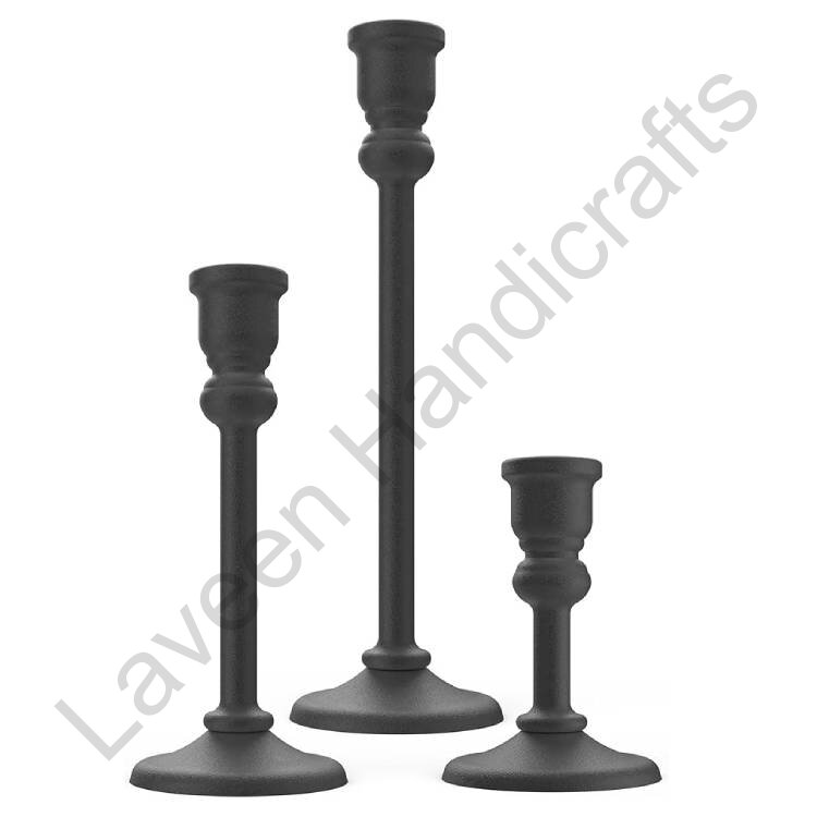 Decorative Taper Aluminium Candle Stands Black - 3 Pcs