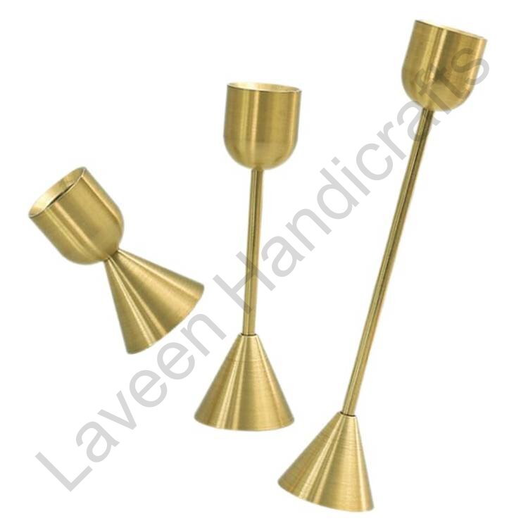 Pillar Aluminium / Iron Candle Stands Golden - 3 Pcs