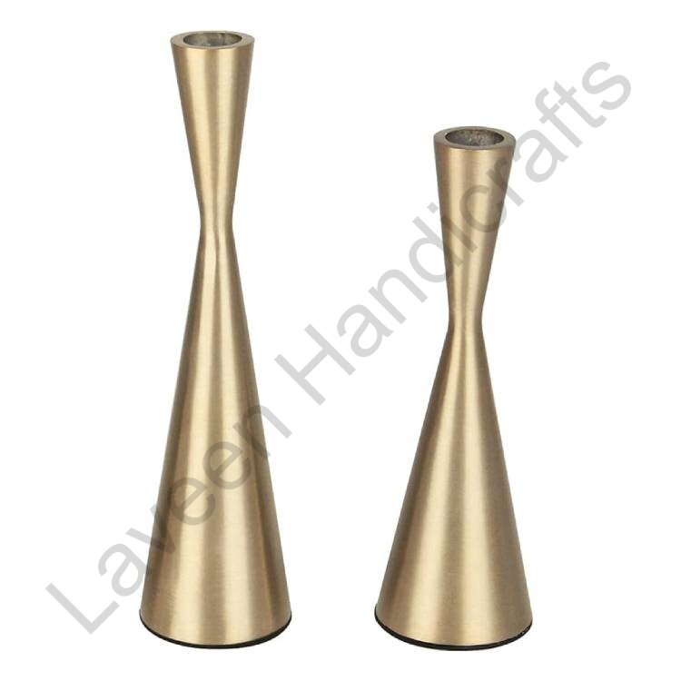 Decorative Aluminium Candle Stands Golden - 2 Pcs