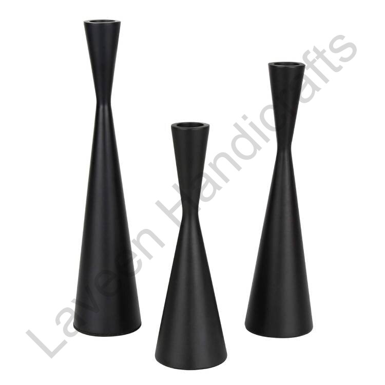 Decorative Table Aluminium Candle Stands Black - 3 Pcs