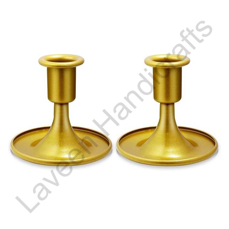 Taper Short Aluminium / Iron Candle Stands Golden - 2 Pcs