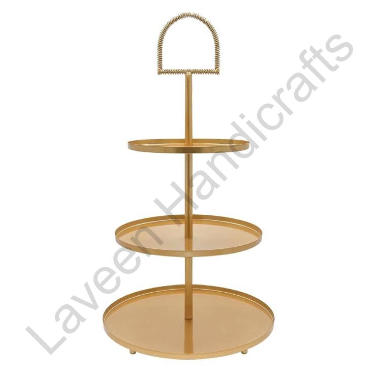 Pedestal 3 Tier Iron Cake Stand Golden