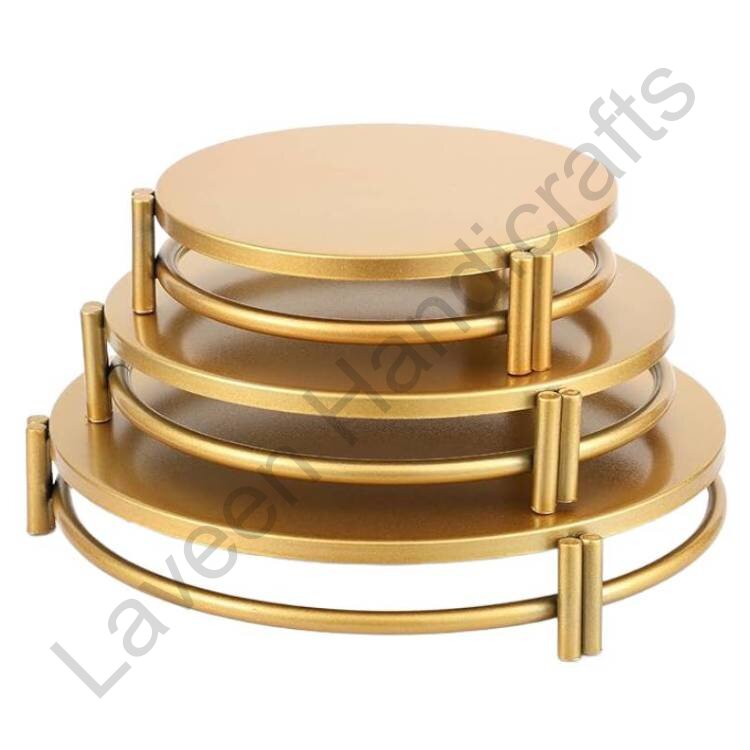 Round Shape Iron Cake Stands Golden - 3 Pcs