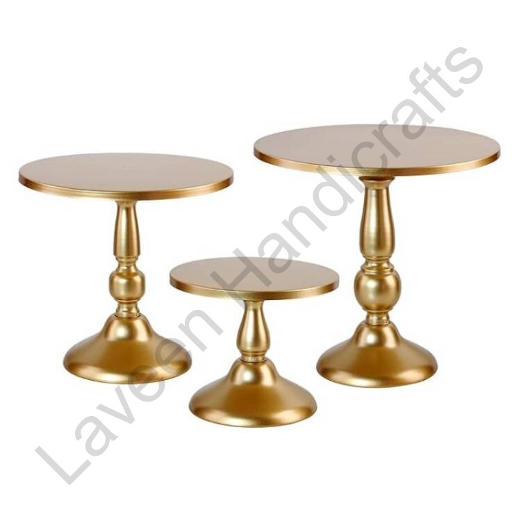 Round Aluminium / Iron Cake Stands Golden - 3 Pcs