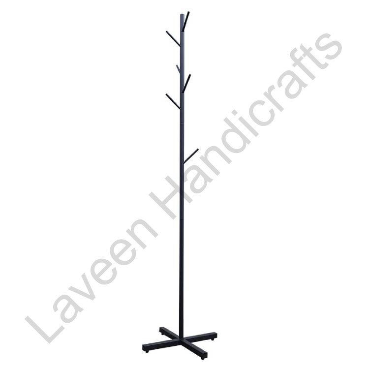 Tree 7 Hooks Iron Coat & Hat Stand Black
