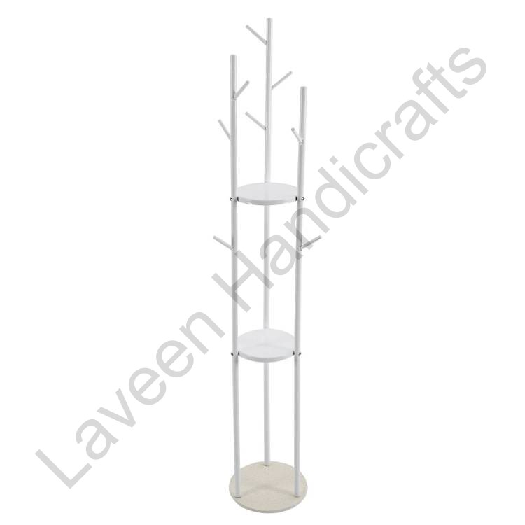 Tree 9 Hooks Iron Coat & Hat Stand White