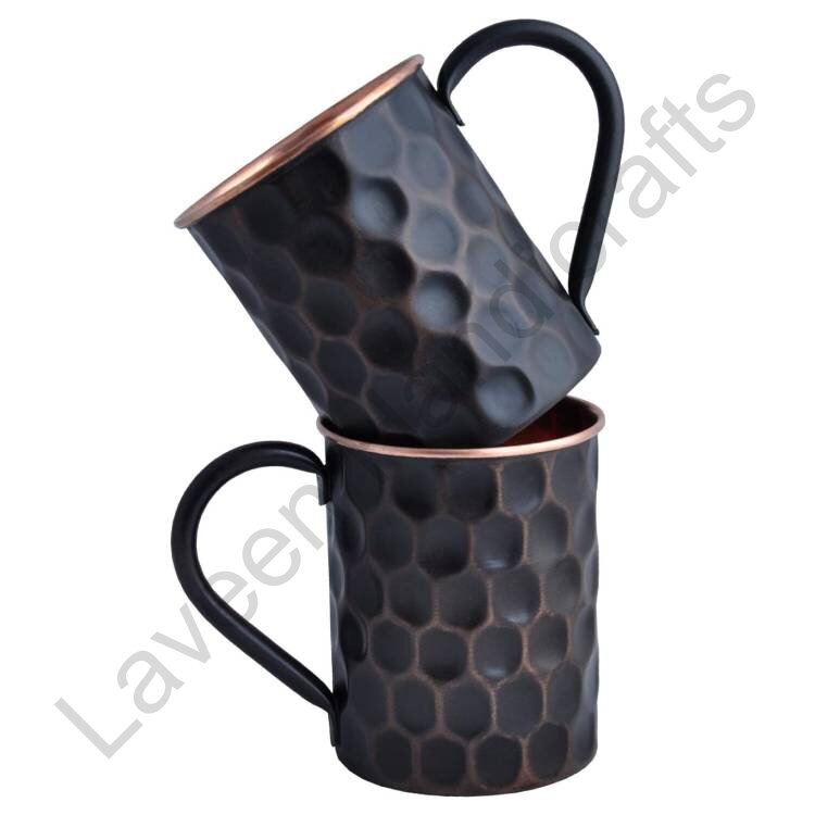 Solid Hammered Coffee Mug Black - 2 Pcs