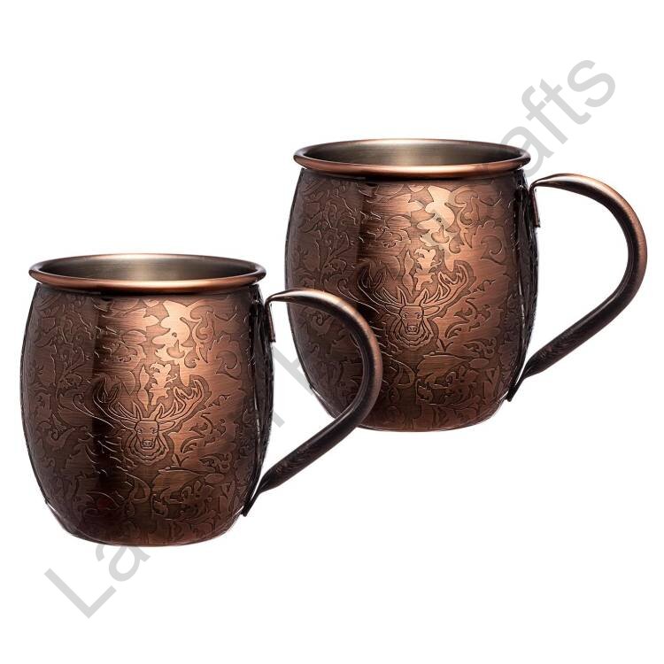 Deer Head Design Copper Coffee Mug - 2 Pcs