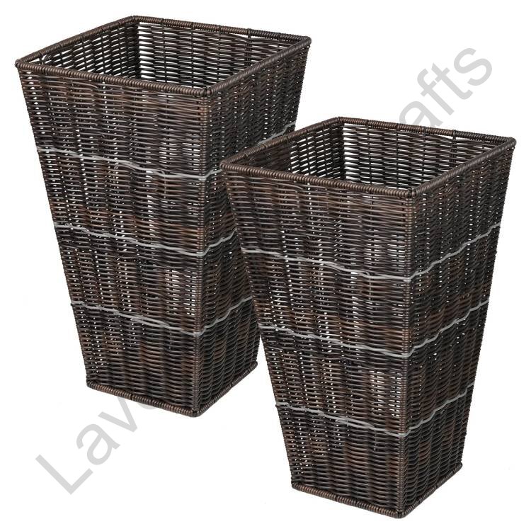 Tall Wicker Planter Dark Brown - 2 Pcs