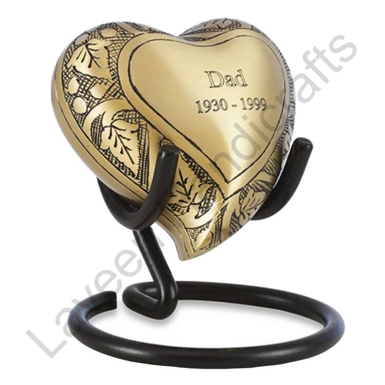 Engraved Dad Memorial Heart Shaped Urn Golden