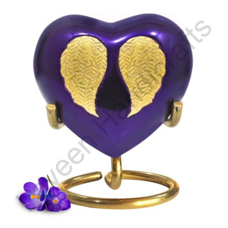 Angel Wings Heart Shaped Urn Purple / Golden