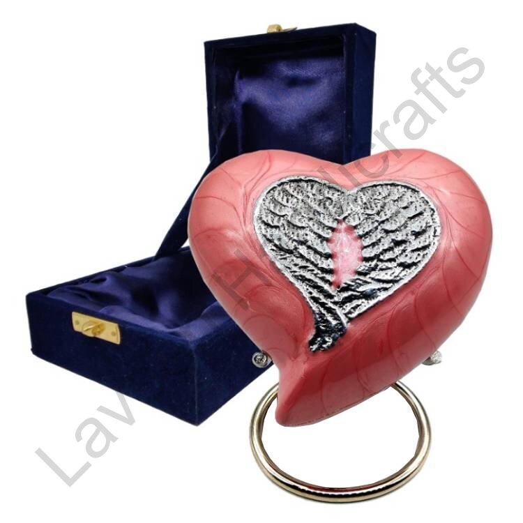 Angel Wings Heart Shaped Urn Pink / Silver