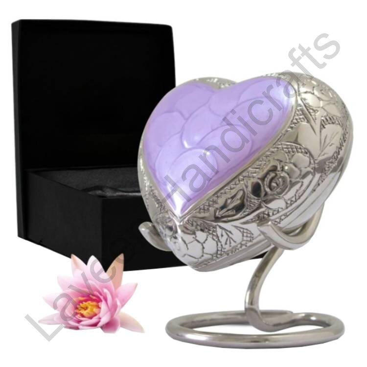 Floral Band Heart Shaped Urn Purple / Silver
