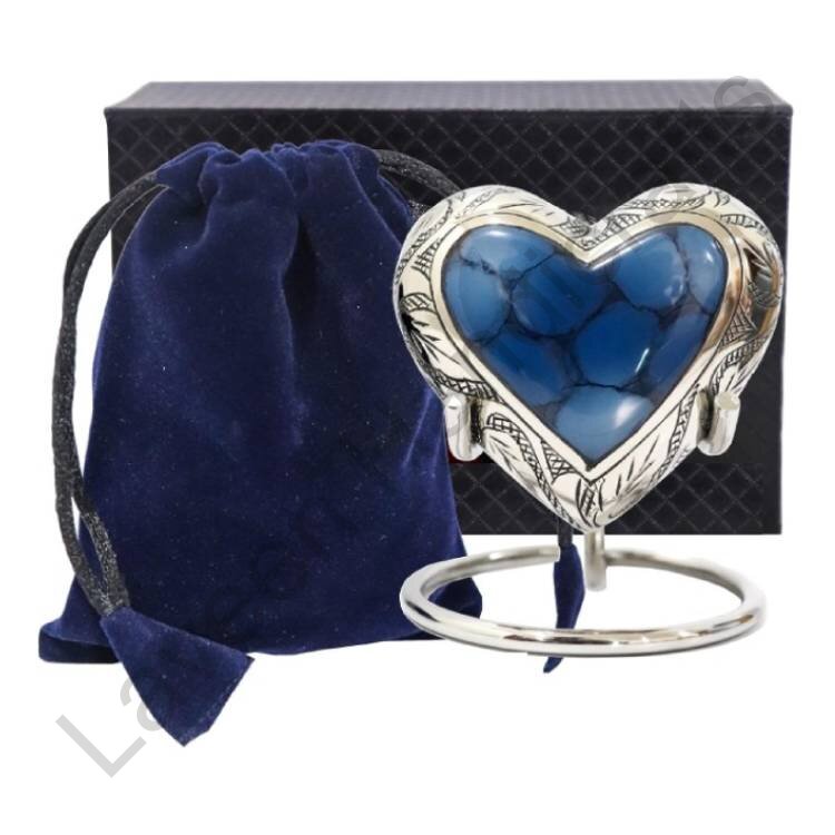 Marbled Design Heart Shaped Urn Blue / Silver