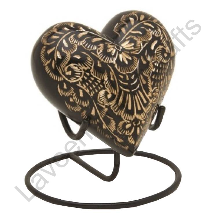 Vintage Engraved Heart Shaped Urn Black / Golden