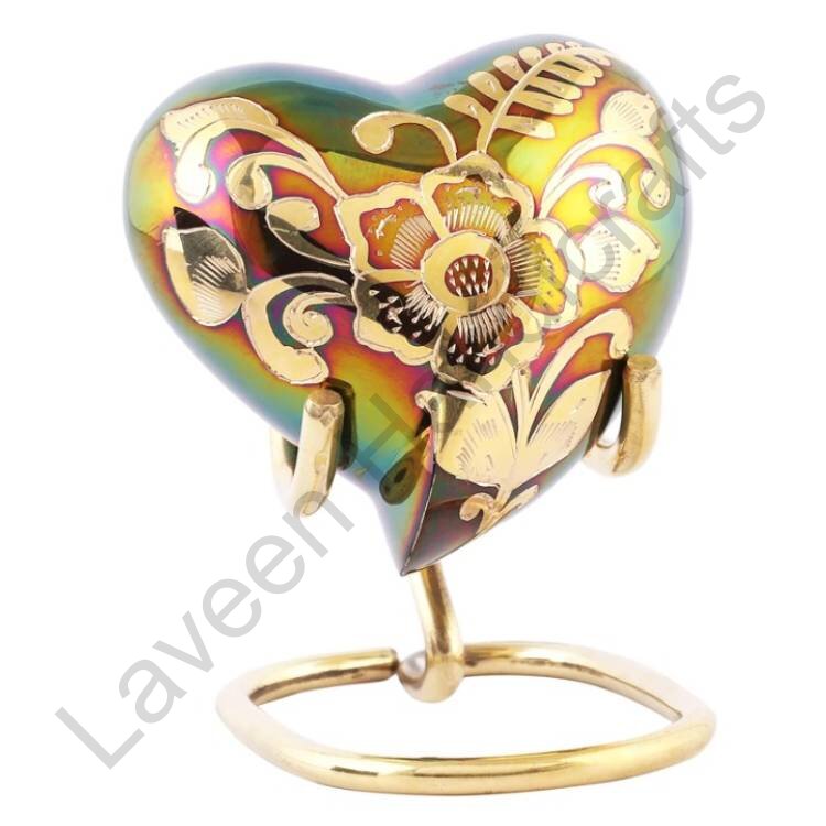 Floral Art Heart Shaped Urn Golden