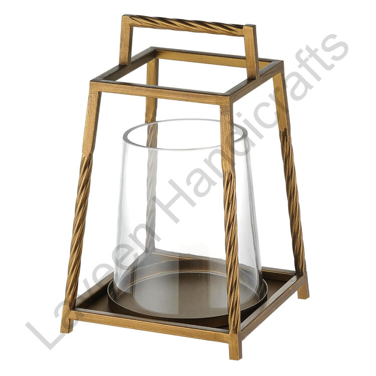 Tall Tapered Modern Hurricane Lamp Golden