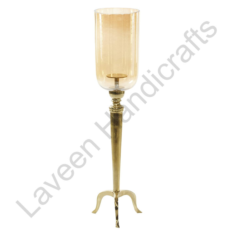 Single Candle Hurricane Lamp Golden