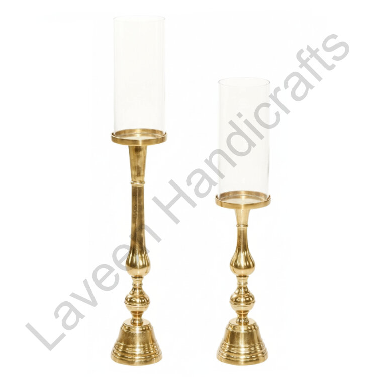 Pillar Hurricane Lamp Golden - 2 Pcs