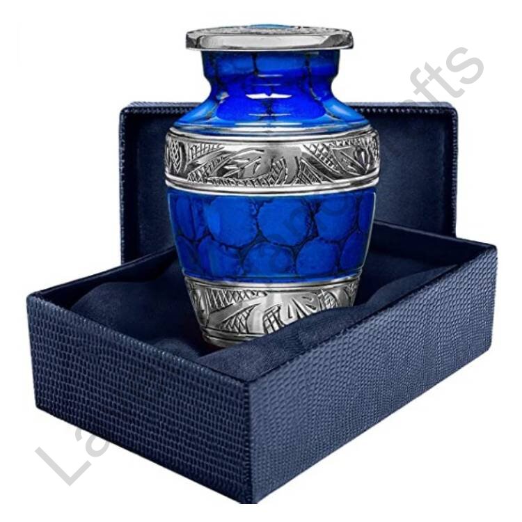 Filigree Leaves Keepsake Urn Blue / Silver