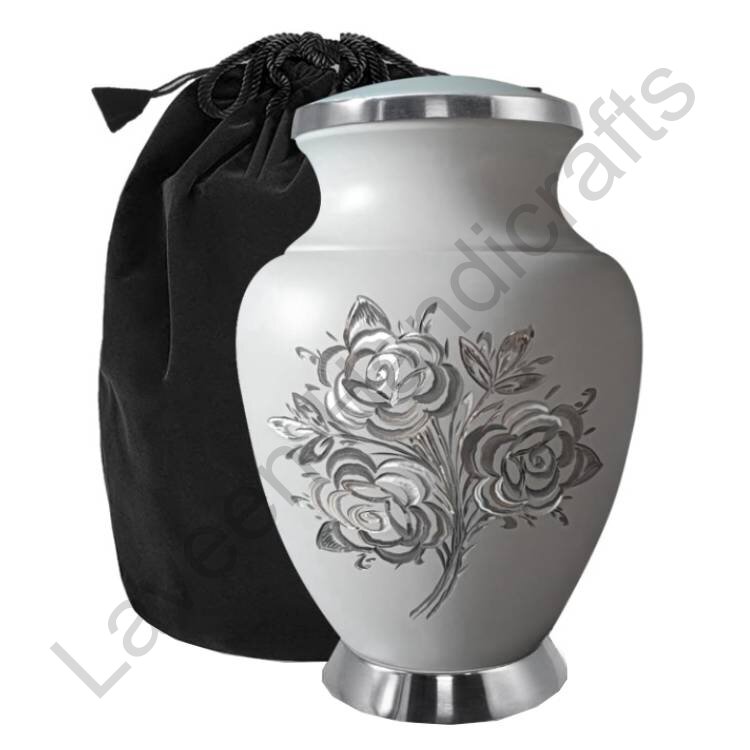 Rose Bouquet Keepsake Urn White / Silver