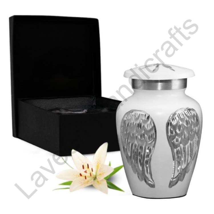 Angel Wings Keepsake Urn White / Silver