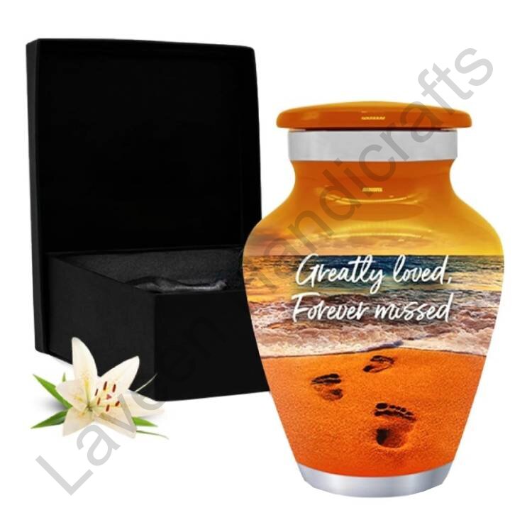 Footprints Keepsake Urn Orange
