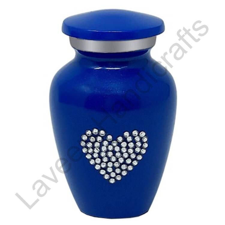 Rhinestone Heart Keepsake Urn Blue