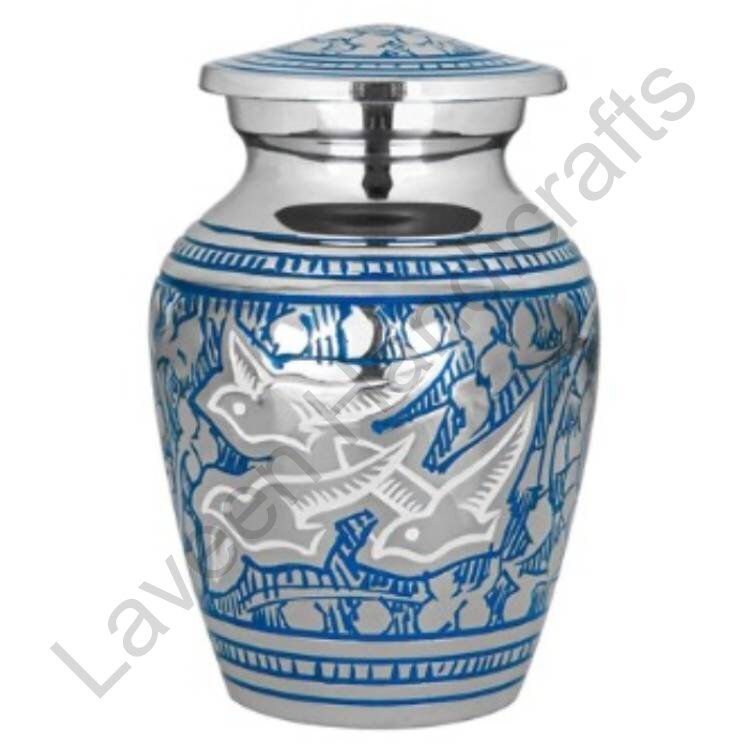Flying Doves Keepsake Urn Blue / Silver