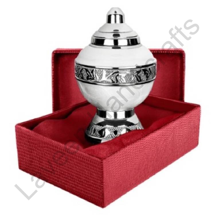 Ornate Leaf Keepsake Urn White / Silver