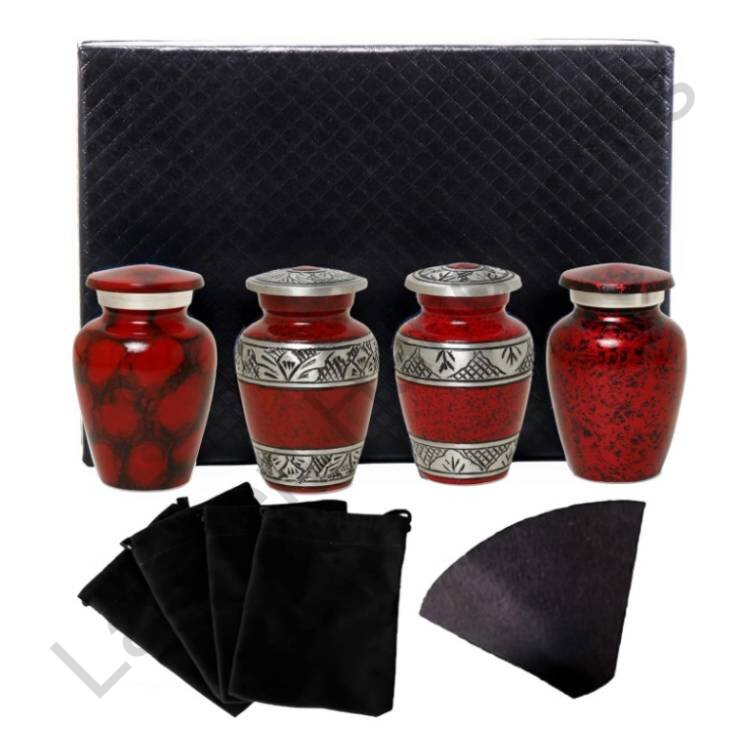 Beautiful Keepsake Urn Red / Silver - 4 Pcs
