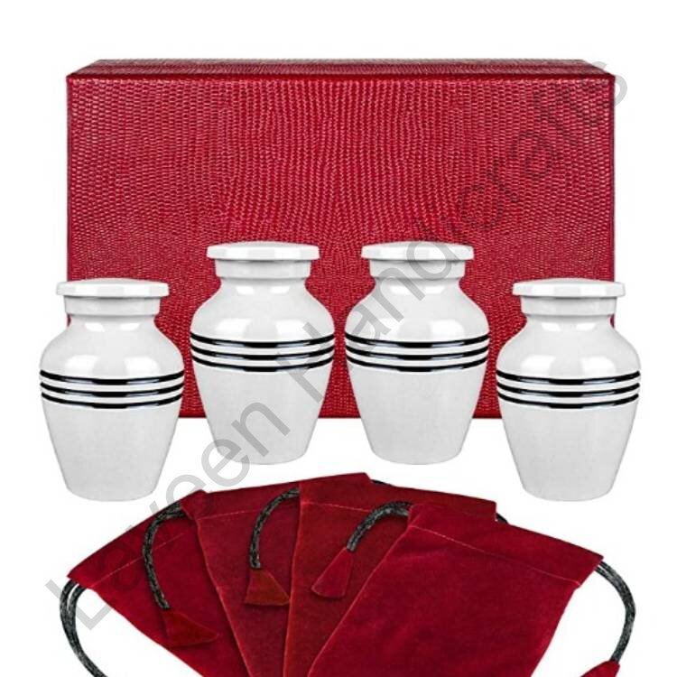Stripe Bands Keepsake Urn White - 4 Pcs