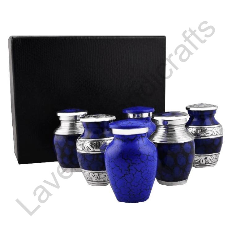 Engraved Pattern Keepsake Urn Dark Blue - 6 Pcs