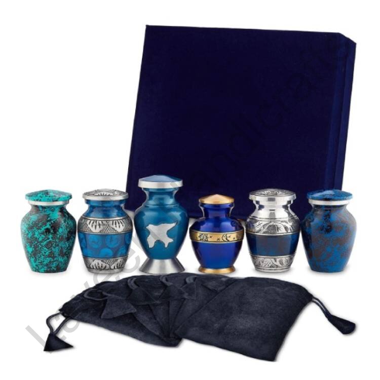 Elegant Pattern Keepsake Urn Blue - 6 Pcs