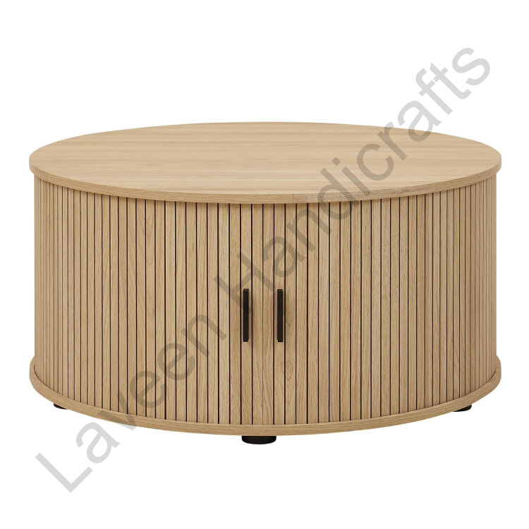 Sliding Tambour Door Living Room Table Brown