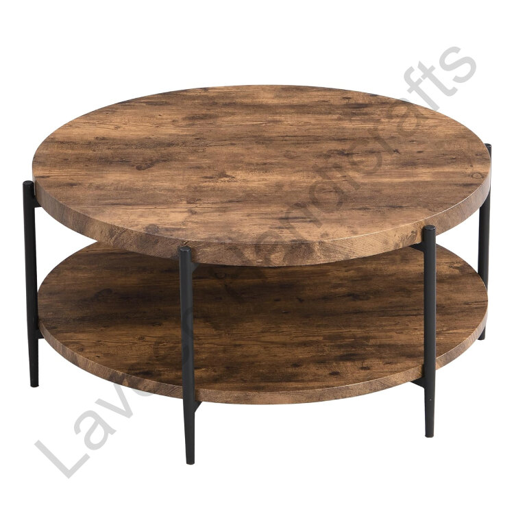 2-Tier Round Living Room Table Brown