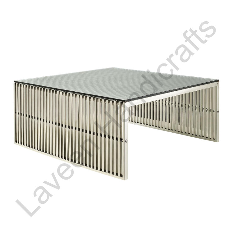 Grid Line Living Room Table Silver