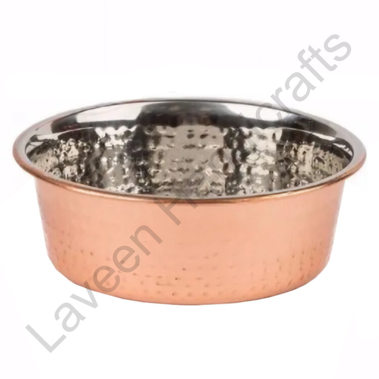 Hammered Antique Copper Steel Pet Bowl