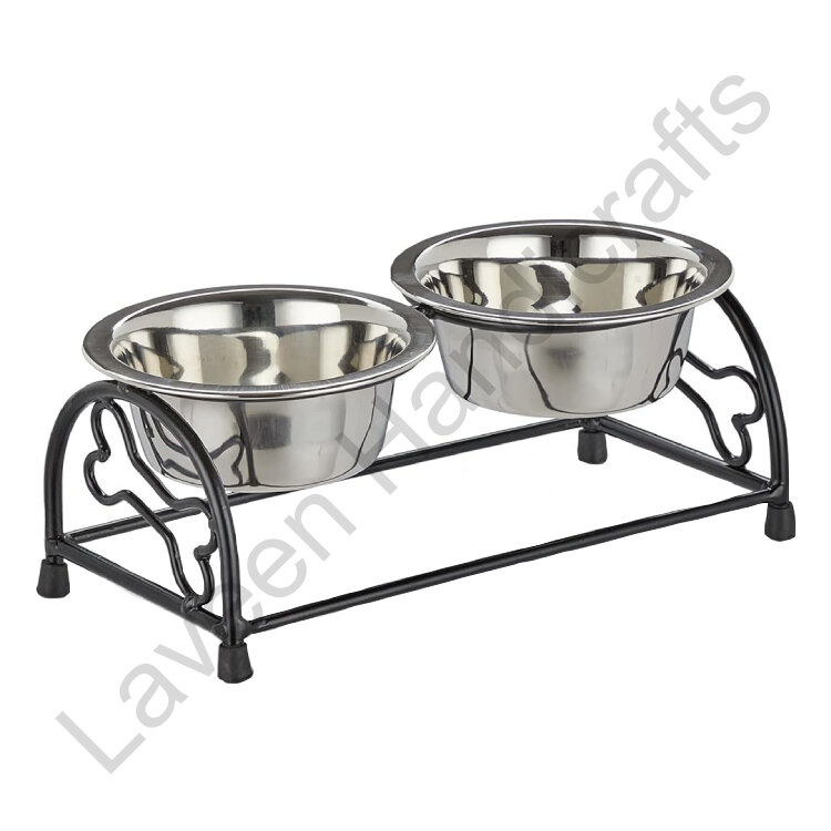 Ornate Iron Holder Pet Bowl Black / Silver