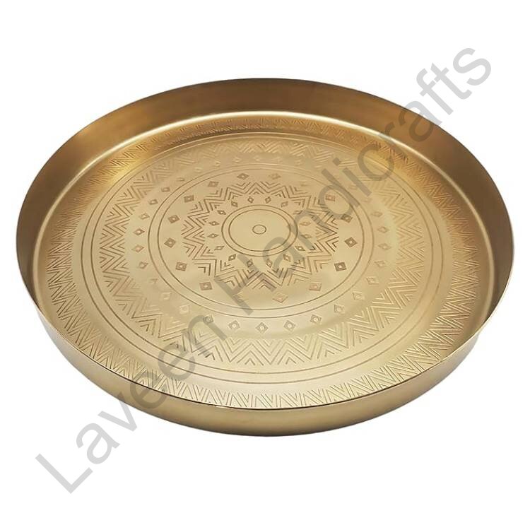 Large Round Brass Plate Golden