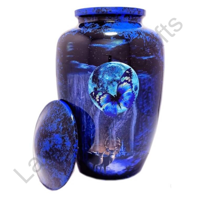 Butterfly Design Pet Urn Blue