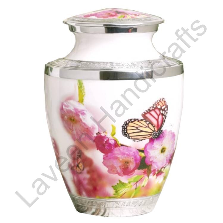 Butterfly Design Pet Urn White / Pink