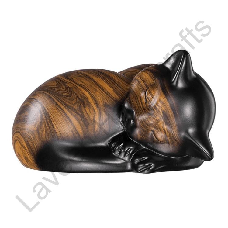 Sleeping Cat Design Pet Urn Brown / Black