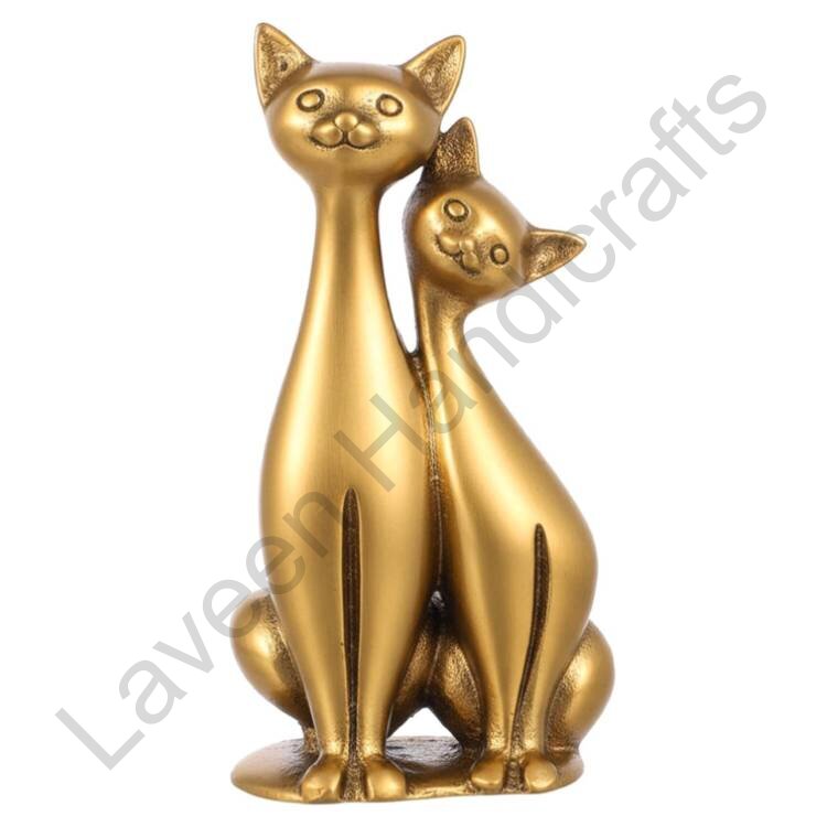 Couple Cat Figurines Sculpture Golden