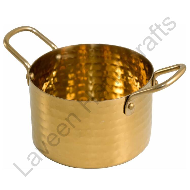 Hammered Serving Pot Brass Golden