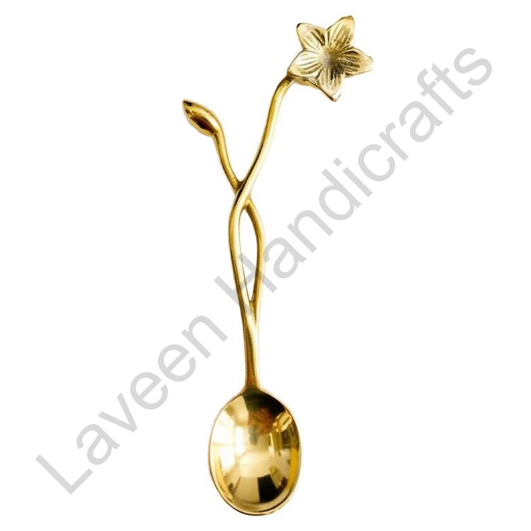 Flower Handles Brass Spoon Golden